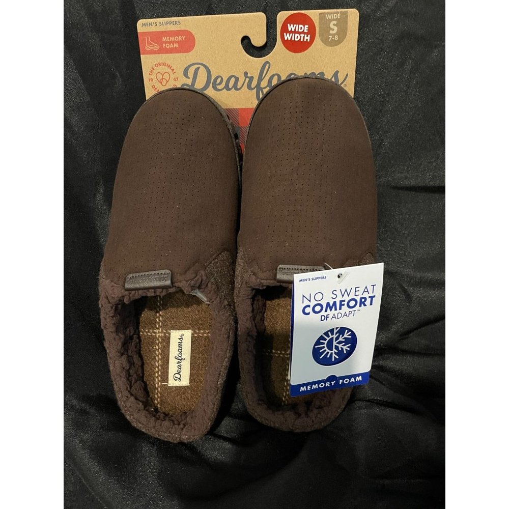 NEW Dearfoams Men's Brown Wool Memory Foam No Sweat Slippers size 7-8